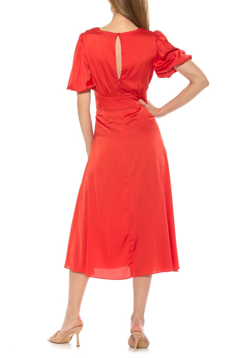 V-Neck Puff Sleeve Midi Dress, Alternate, color, CORAL