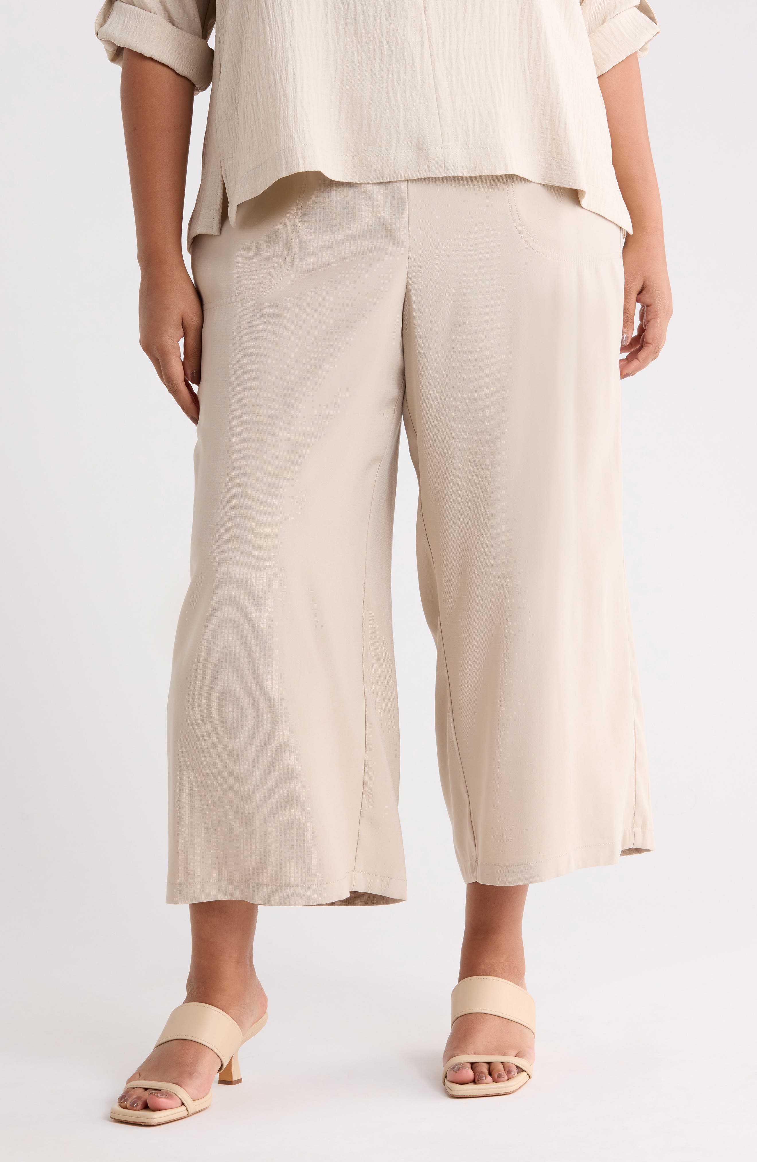 MAX STUDIO Brushed Twill Crop Wide Leg Pants