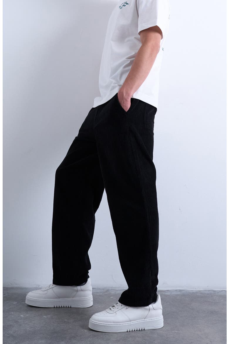 Flat Front Tapered Cotton Corduroy Pants, Alternate, color, BLACK