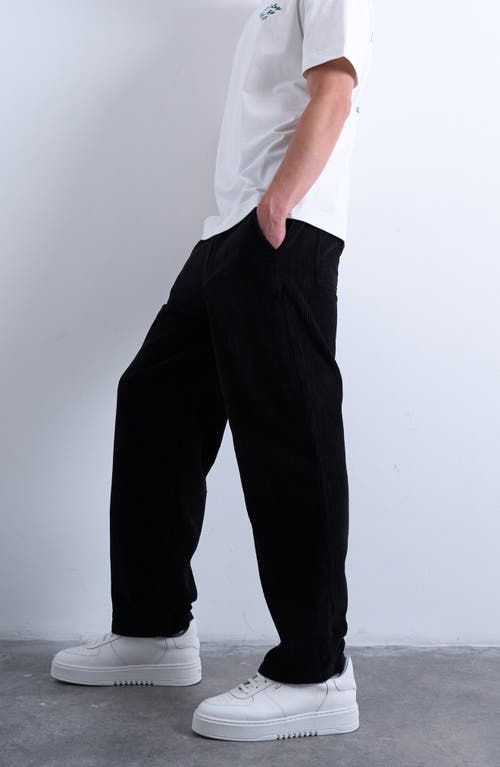 Topman Flat Front Tapered Cotton Corduroy Pants In Black