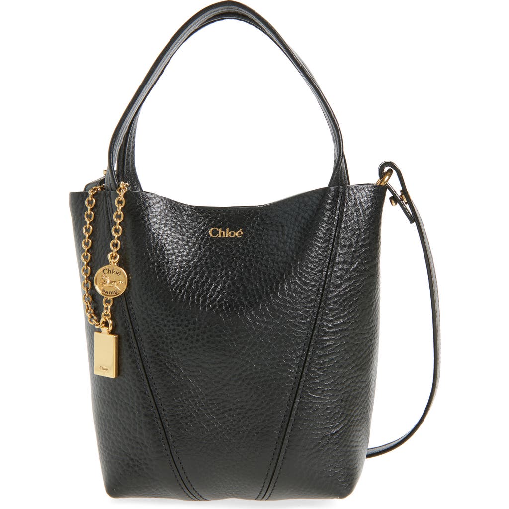 Chloé Small Spin Leather Crossbody Tote In Black