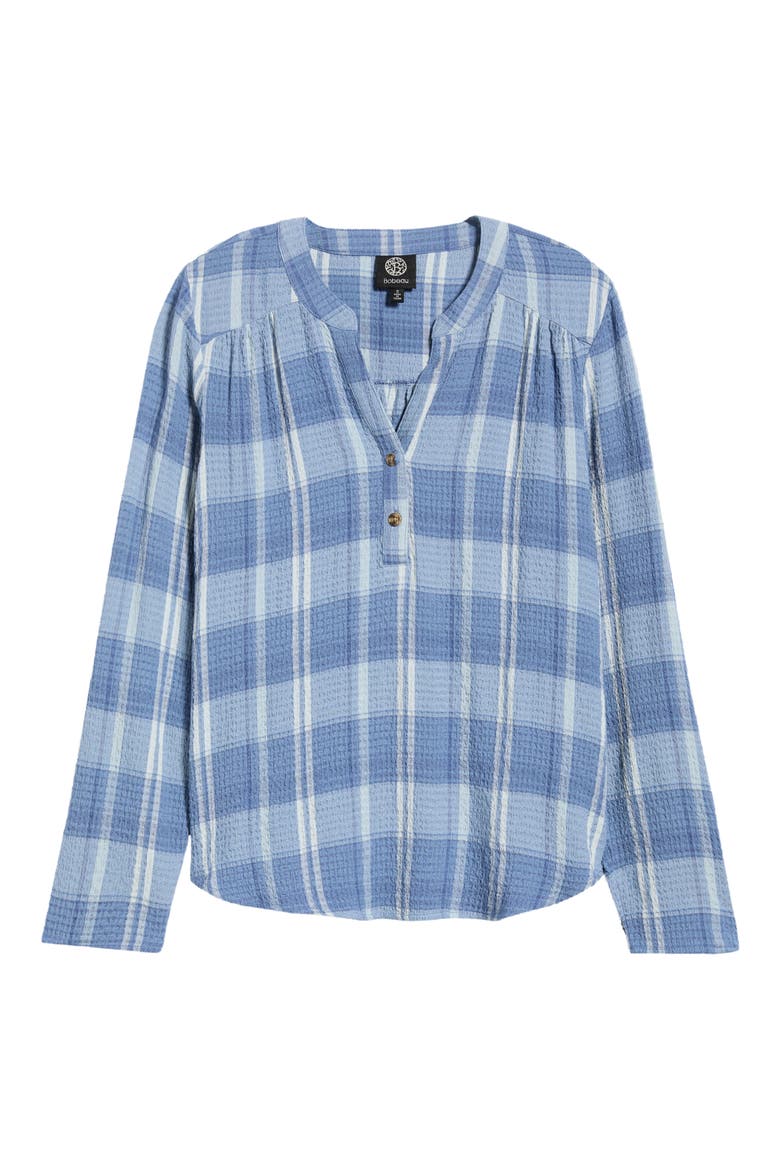 Roll Sleeve Plaid Top, Alternate, color, DENIM PLAID