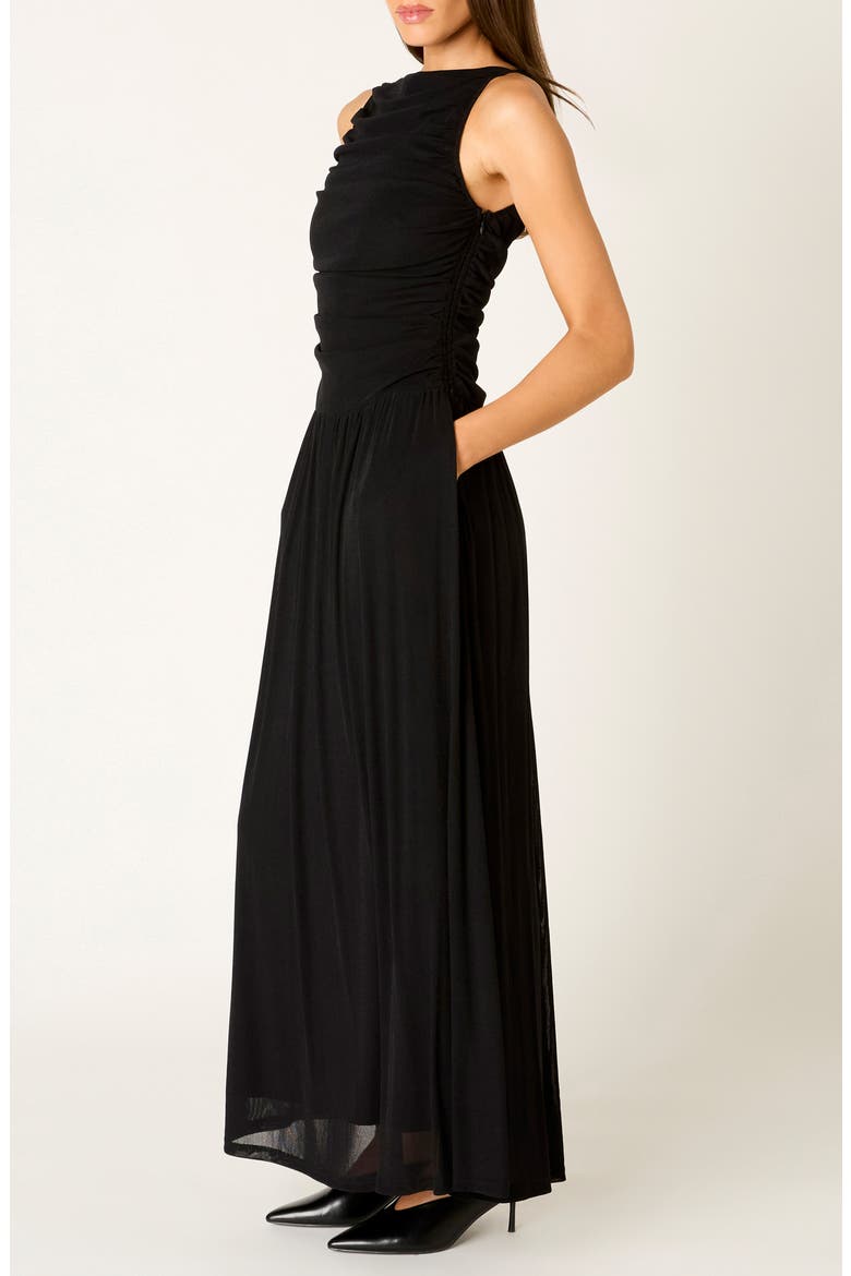 Clea Ruched Fit & Flare Drop Waist Dress, Alternate, color, BLACK