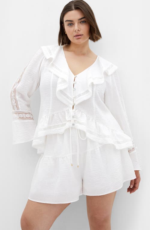City Chic Sara Drawstring Shorts In White