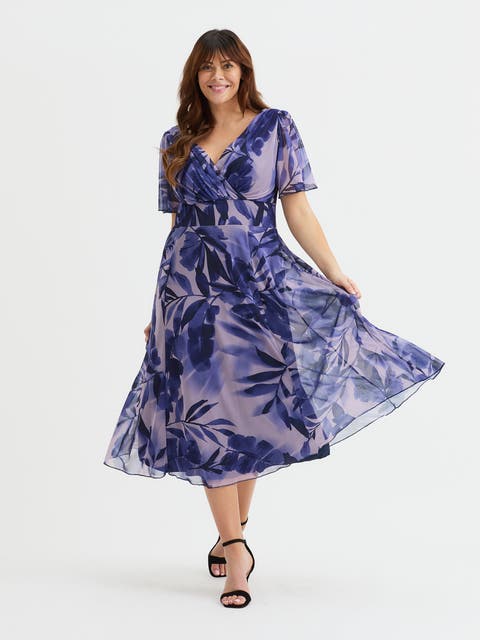 Victoria Floral Angel Sleeve Midi Dress
