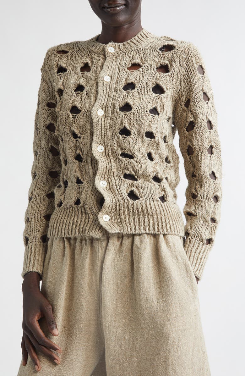 Comme des Garçons Hemp Open Stitch Cardigan, Alternate, color, Ecru