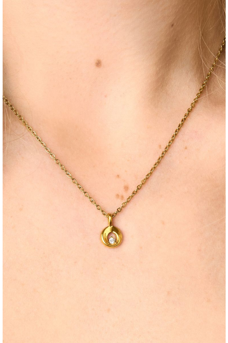 Mini Halo Charm Necklace, Alternate, color, Gold