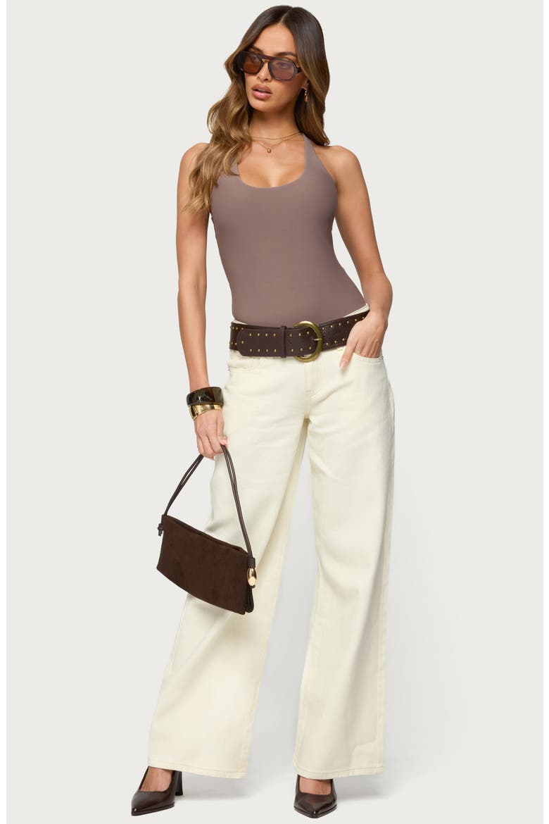 Svana Scoop Neck Racerback Bodysuit, Alternate, color, BROWN