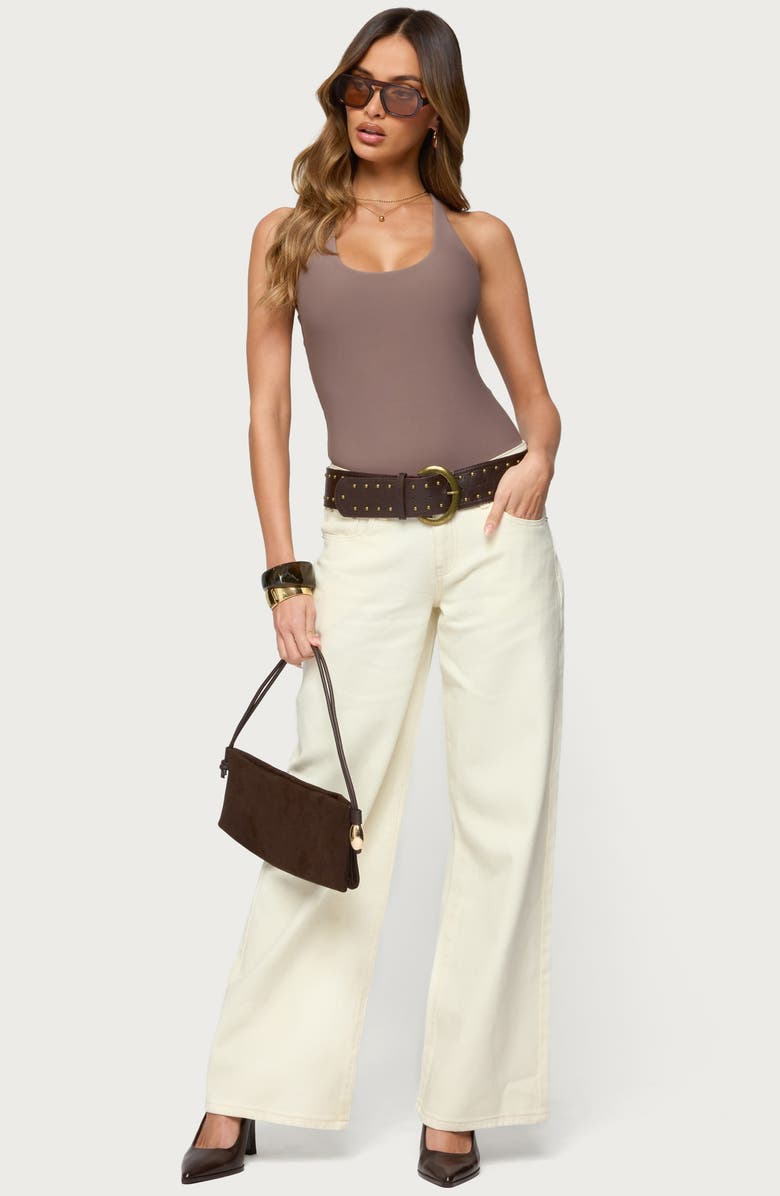 EDIKTED Svana Scoop Neck Racerback Bodysuit, Alternate, color, Brown