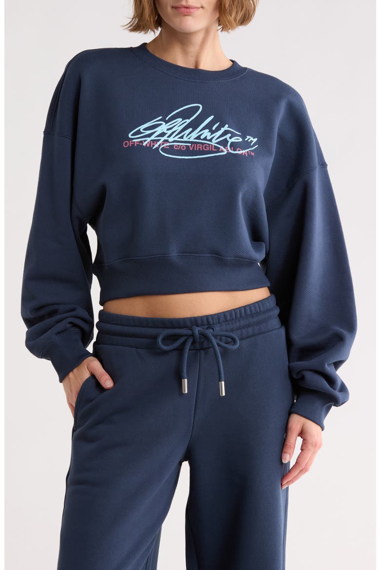 Crop Crewneck Graphic Sweatshirt, Main, color, MOOD INDIGO