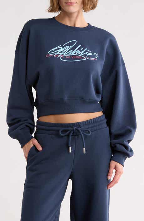 Off-White Crop Crewneck Graphic Sweatshirt