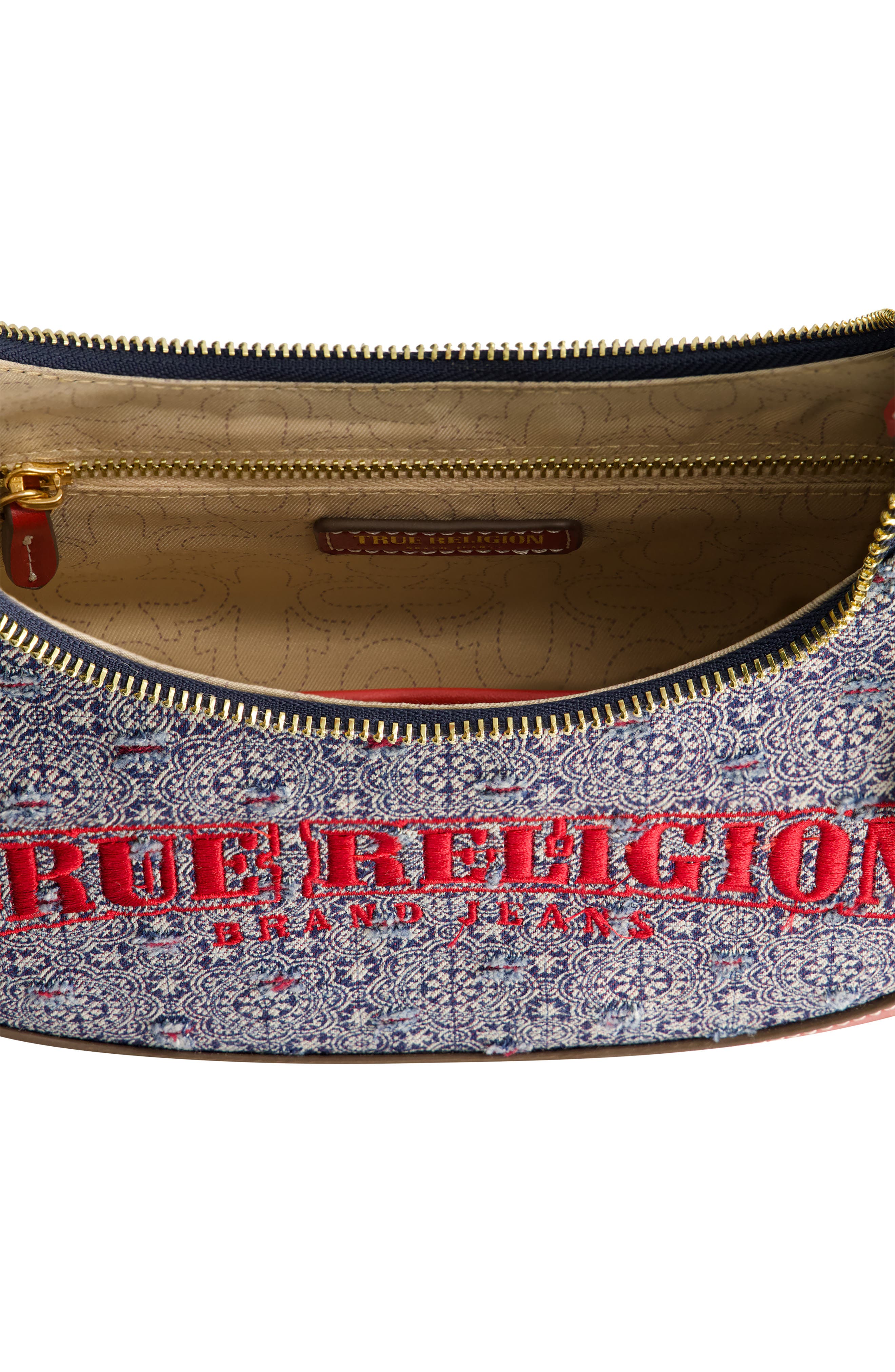 True Religion Logo Small Hobo Bag, Alternate, color, Red