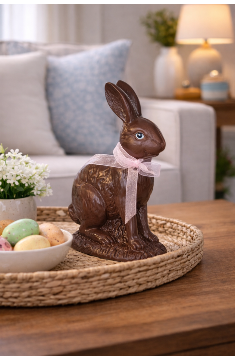 Gallerie II Chocolate Polyresin Easter Rabbit w/ Lace Ribbon Medium Figurine 9.06", Alternate, color, Brown