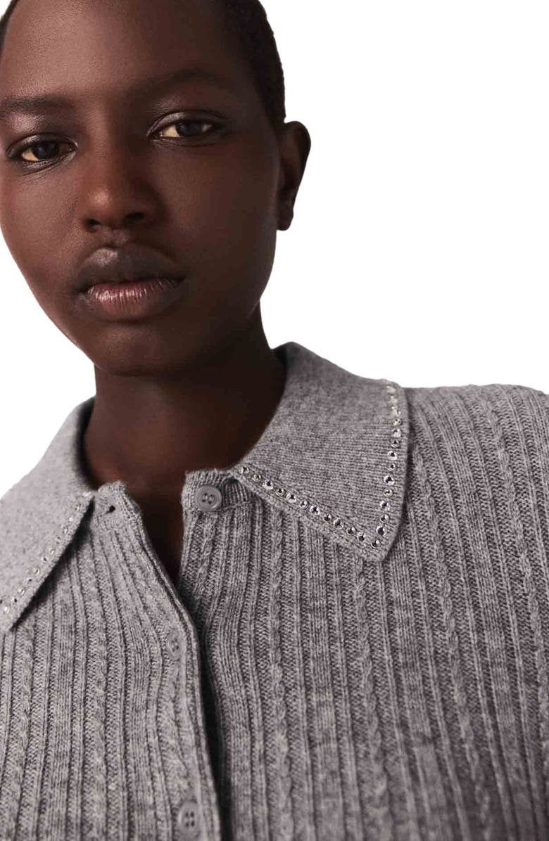 maje Rhinestone collar cardigan, Alternate, color, Grey