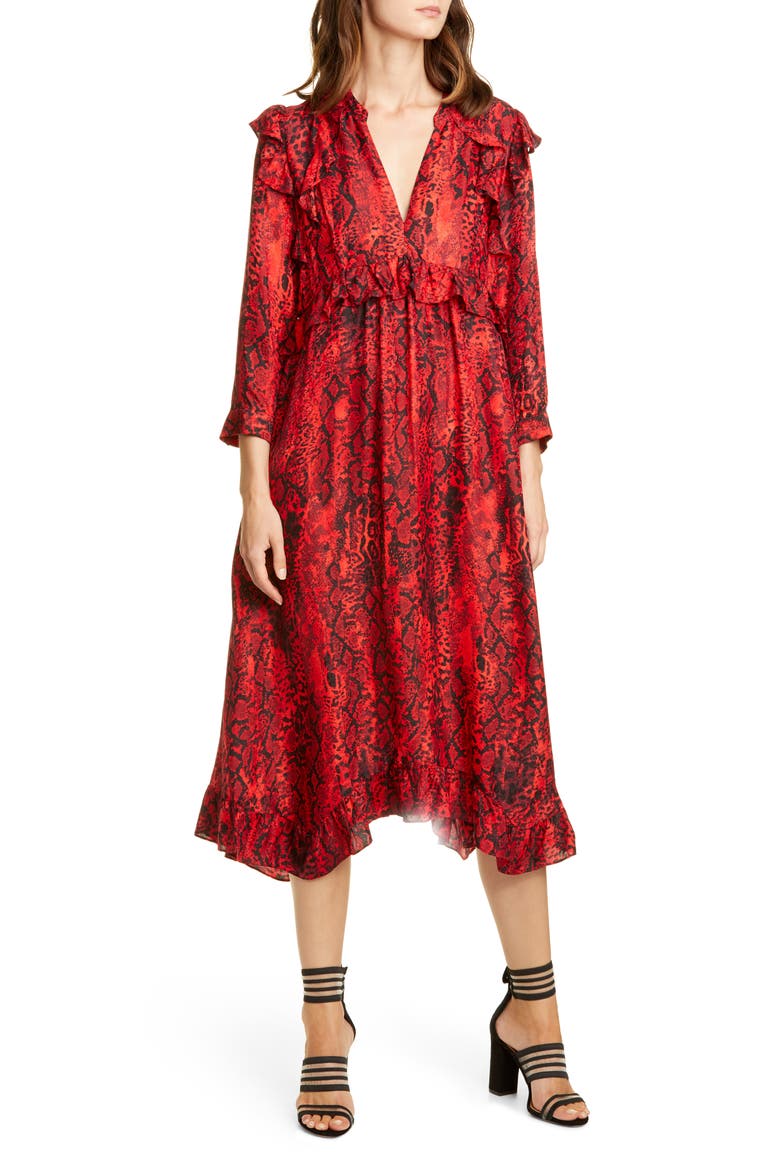 Sahara Snakeskin Print Midi Dress, Main, color, ROUGE