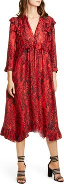ba&sh Sahara Snakeskin Print Midi Dress