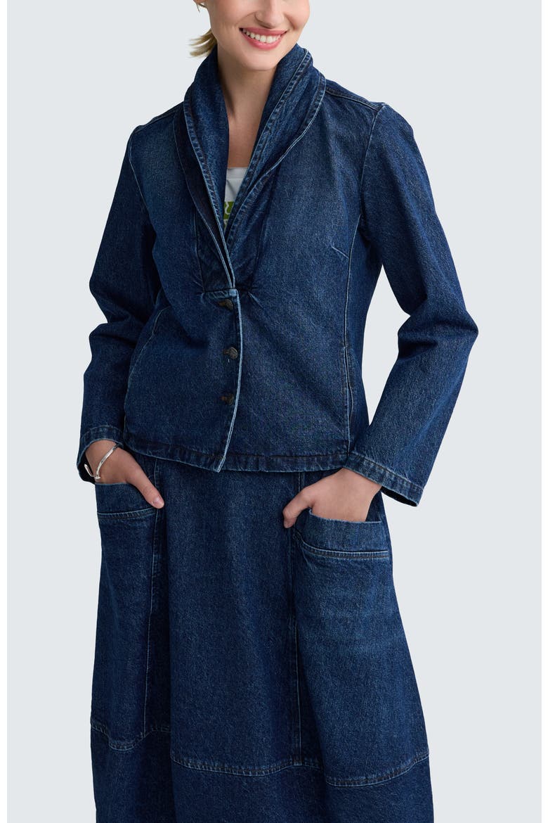 Indie Shawl Collar Denim Jacket, Main, color, Indigo Denim