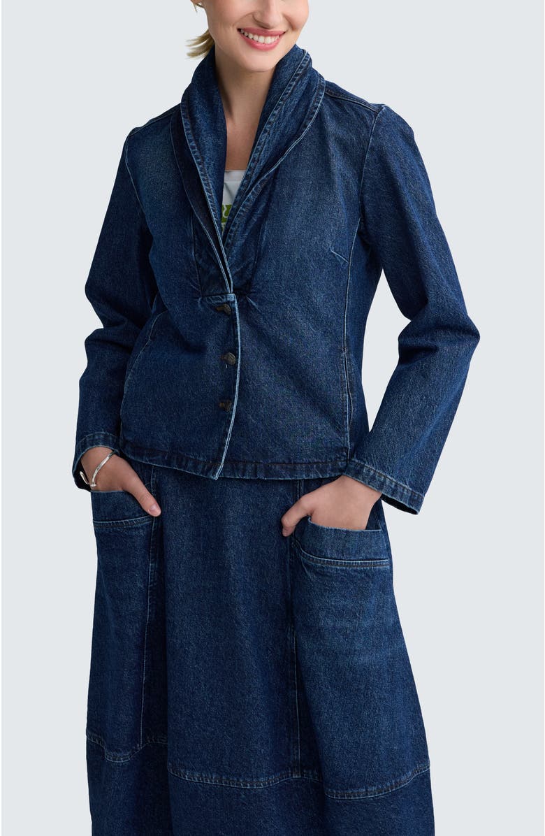LUUKAA Indie Shawl Collar Denim Jacket, Main, color, Indigo Denim
