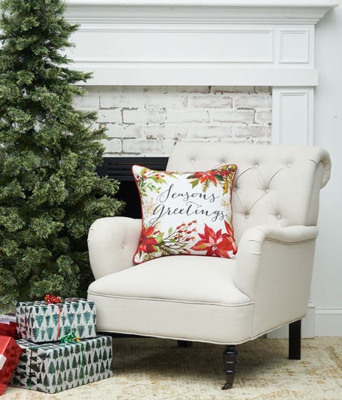 C & F Home C&f Home Poinsettia Seasons Greetings Christmas Pillow, 18" X 18" In Red