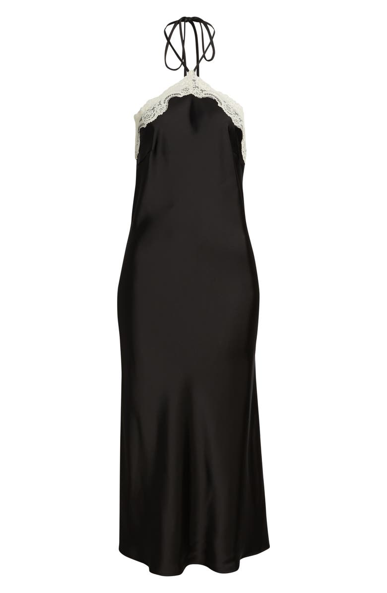 Lucy Paris Celia Lace Trim Halter Satin Dress, Alternate, color, Black