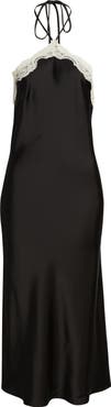 Lucy Paris Celia Lace Trim Halter Satin Dress