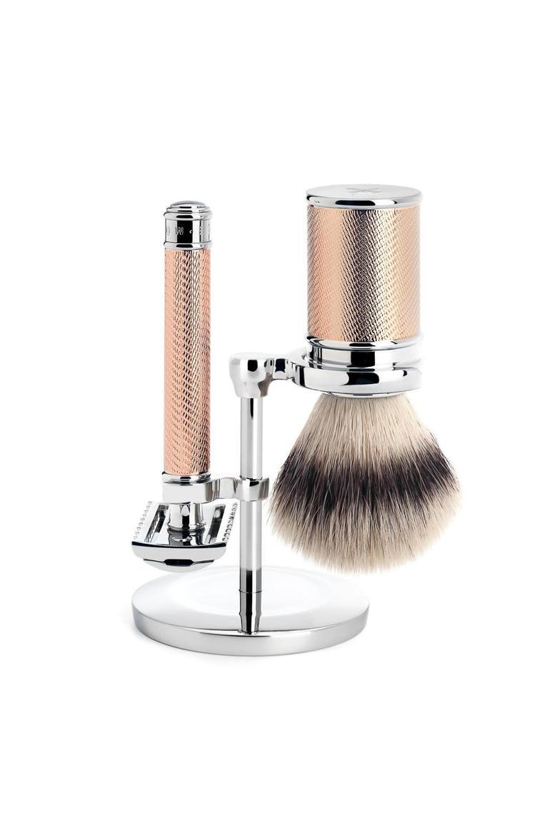 Rosegold Silvertip Fiber & Open Comb Safety Razor Shaving Set, Main, color, Rose Gold