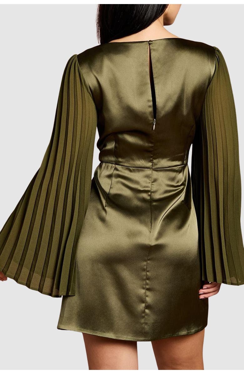 Coast Petite Satin Pleated Flare Mini Dress, Alternate, color, Olive
