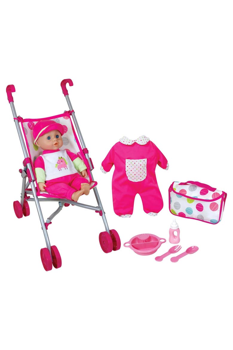 13 Inch Baby Doll & Umbrella Stroller Set, Pink & Unicorn, Accessories, Main, color, Multicolored