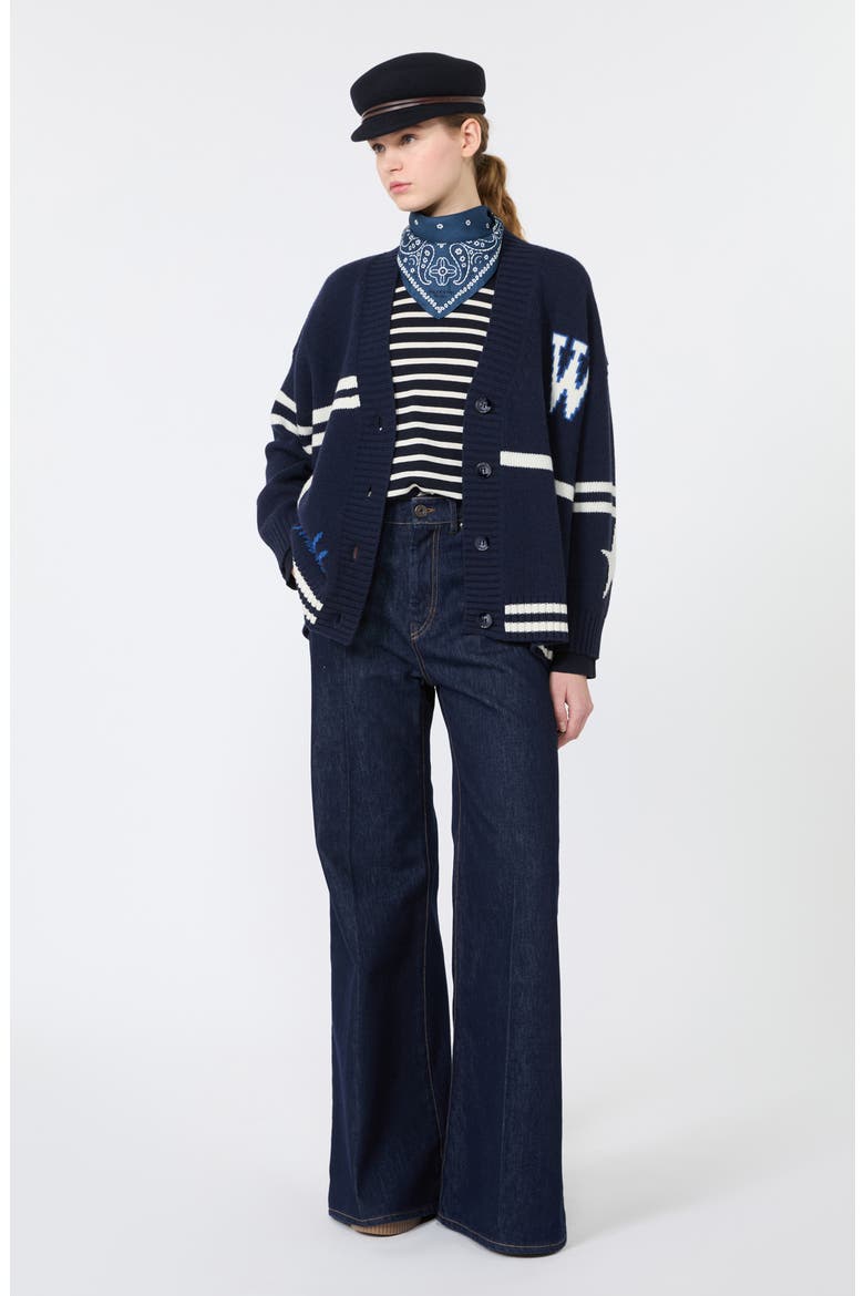 High Waist Flare Leg Jeans, Alternate, color, NAVY