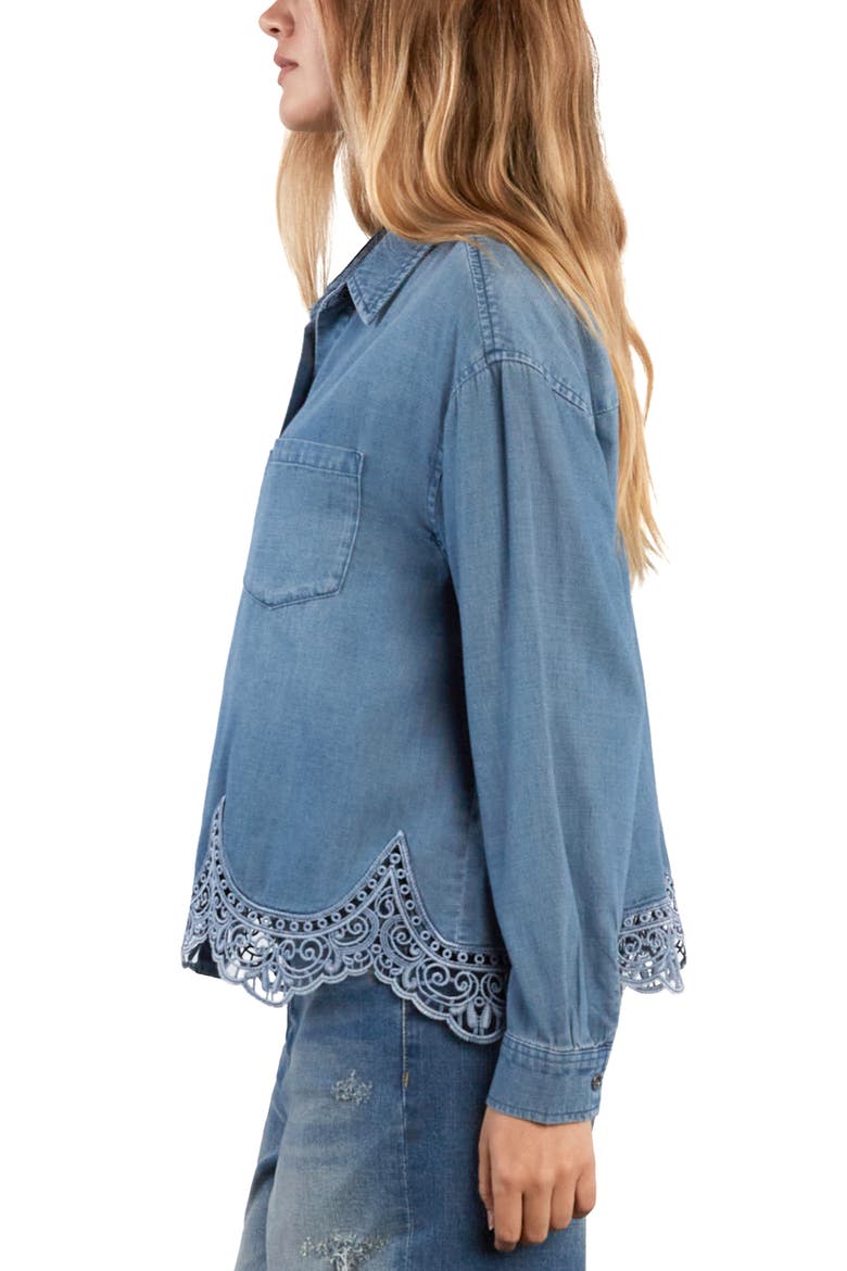 The Golden Hour Lace Boxy Shirt, Alternate, color, DENIM