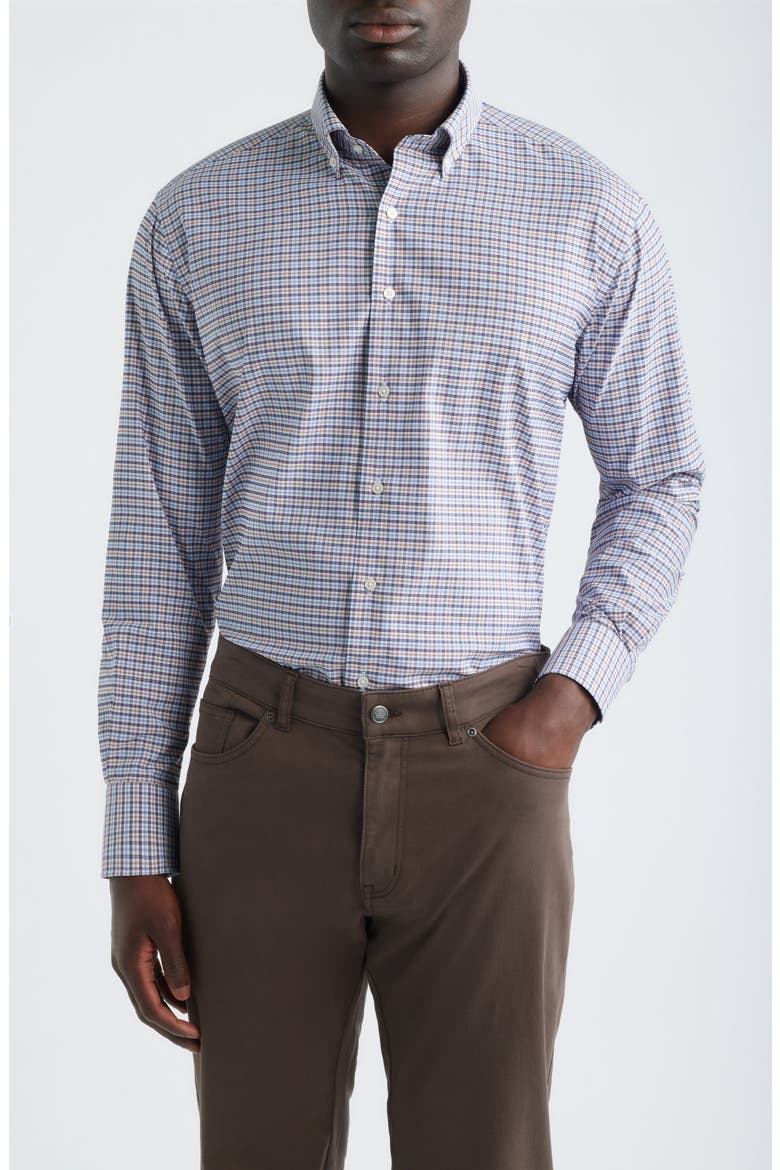 Wayne Performance Plaid Button Down Sport Shirt, Main, color, NAVY