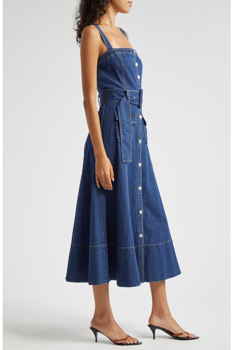 Vega Belted Sleeveless Denim Fit & Flare Midi Dress, Alternate, color, MEDIUM WASH