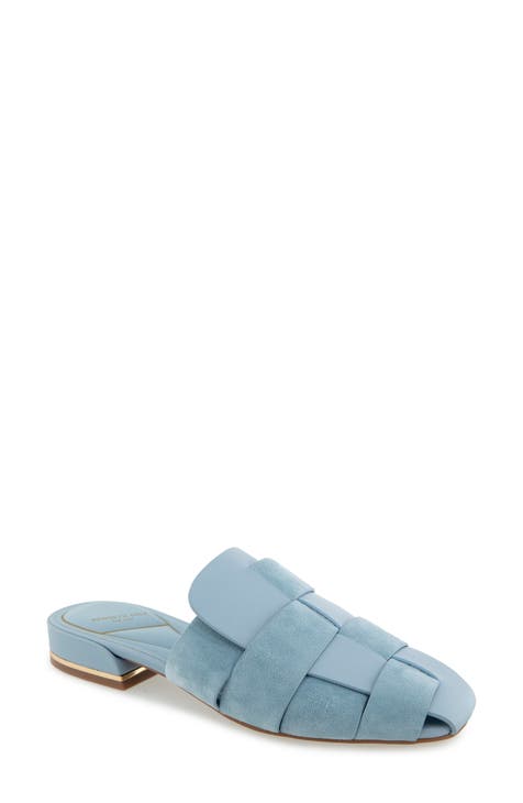 Something Blue, Sky Blue Mules, Suede Leather Mules, Slip Ons, Pointed Mules, Low buy Heel Leather Slippers, Women's Closed Toe Sandals