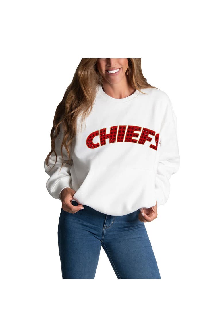 Women's Cuce White Kansas City Chiefs Chenille Jeweled Sweatshirt, Alternate, color, White