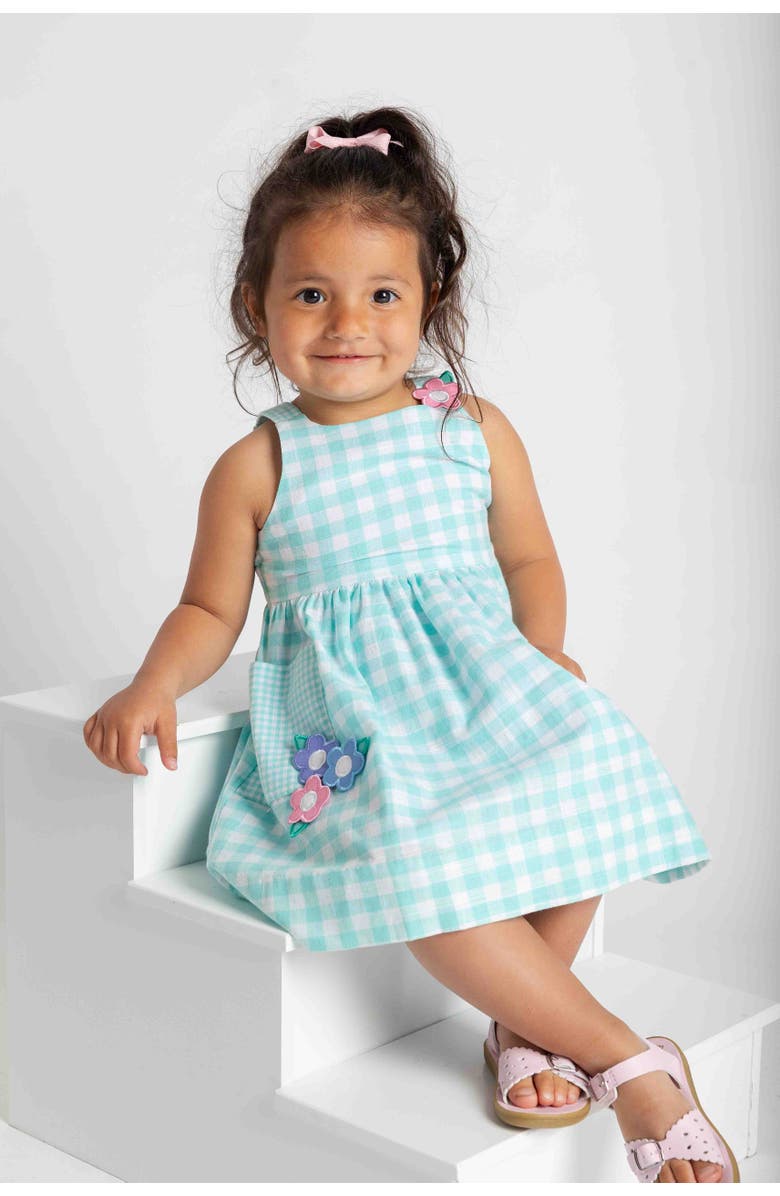 Florence Eiseman Gingham Linen-Look Dress With Flowers, Alternate, color, Jade/White