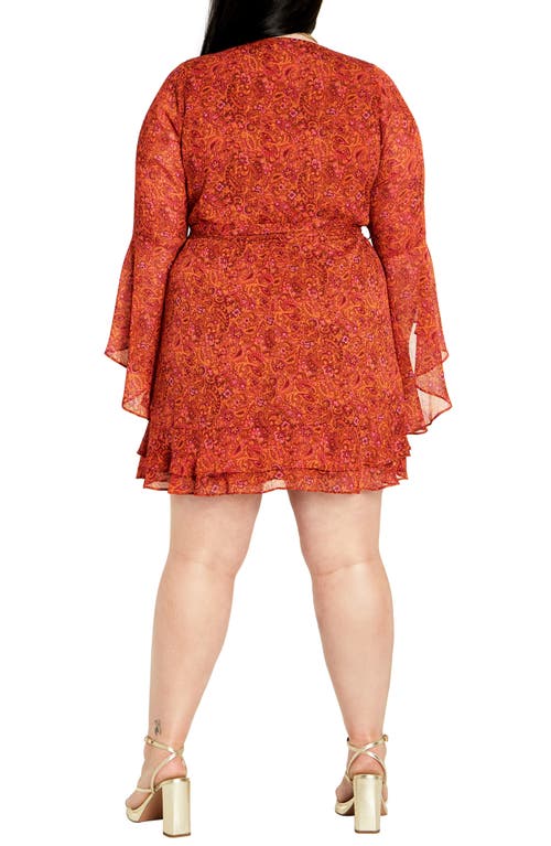 City Chic Lexi Long Sleeve Faux Wrap Minidress In Multi