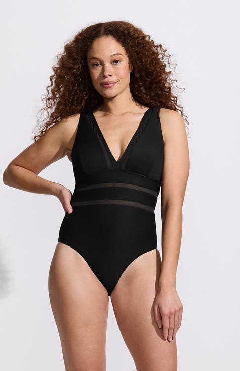 Mesh Plunge High Leg One Piece Swimsuit