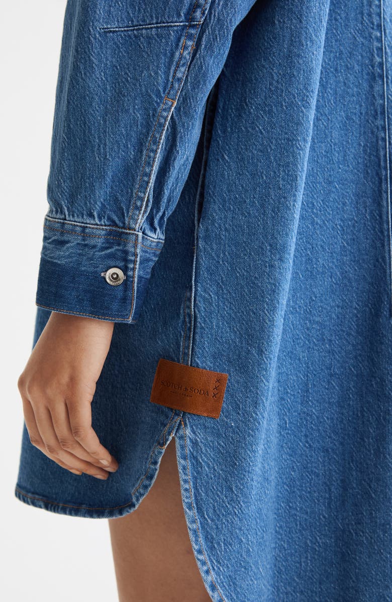 Scotch & Soda Long Sleeve Washed Denim Mini Shirtdress, Alternate, color, 