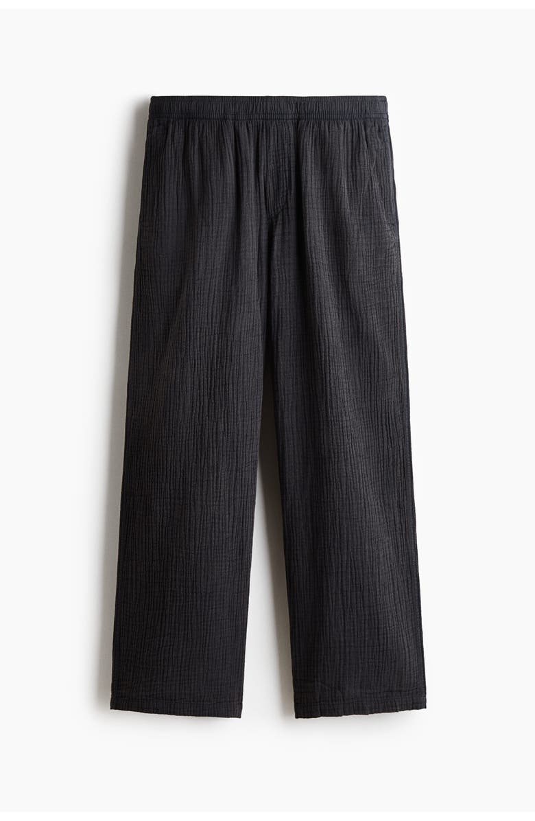 H&M Loose Fit Cotton Muslin Trousers, Main, color, Black