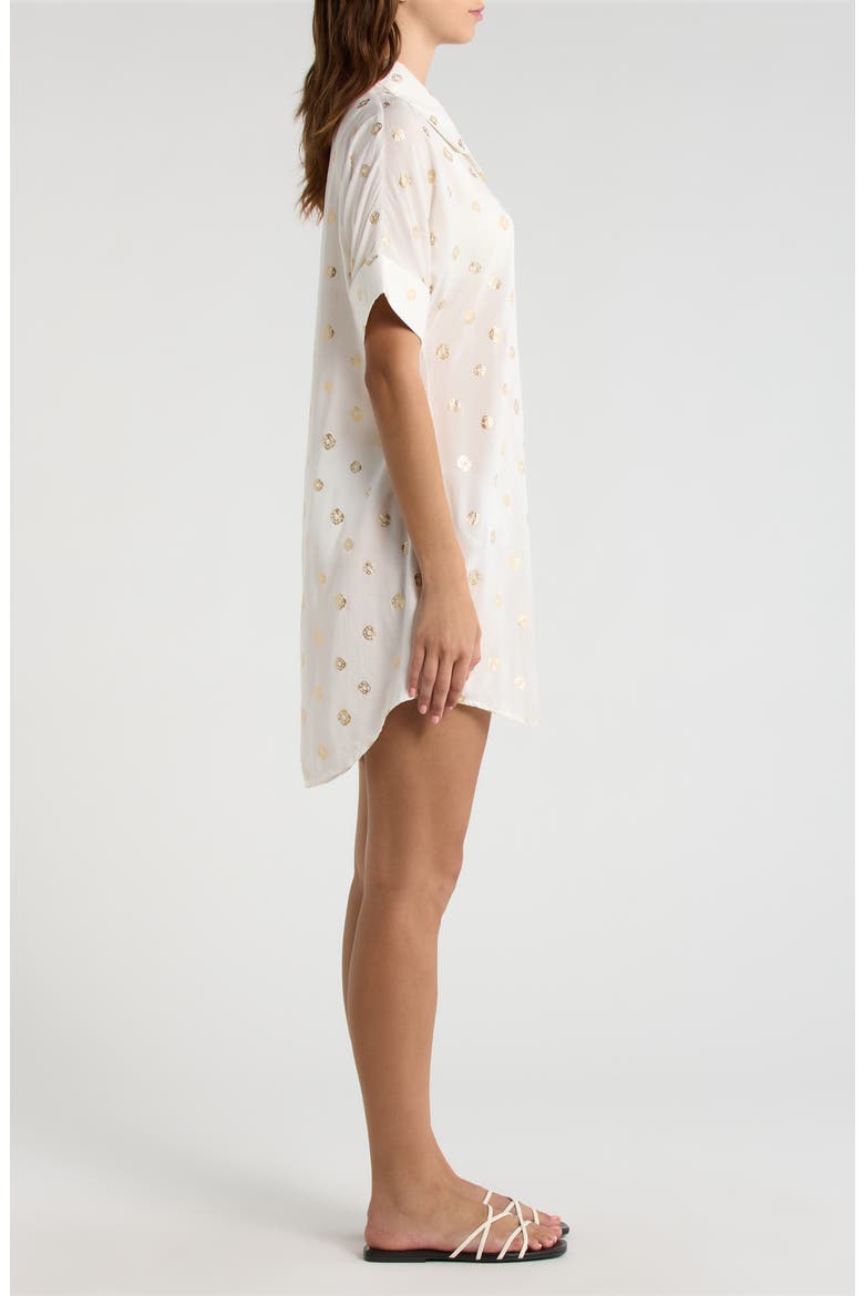 Metallic Dot Cover-Up Shirtdress, Alternate, color, WHITE POLKA