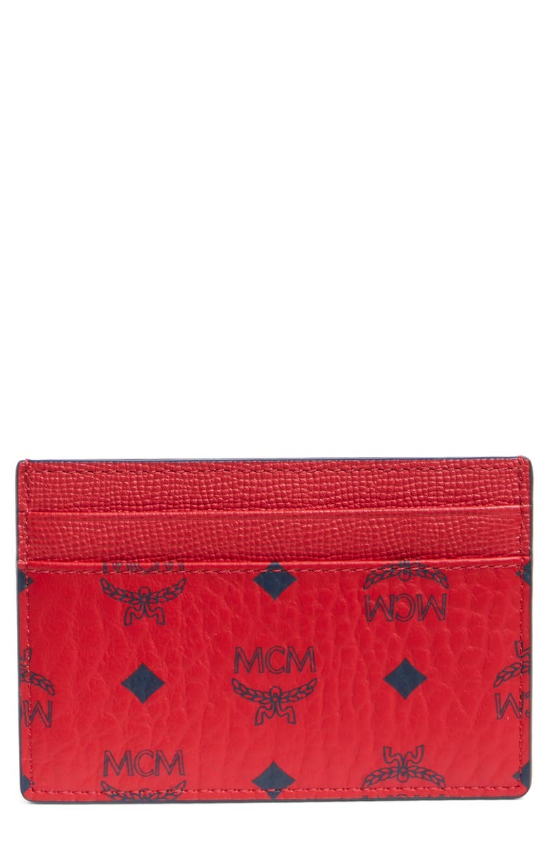 MCM Aren Visetos Card Holder, Main, color, Candy Red