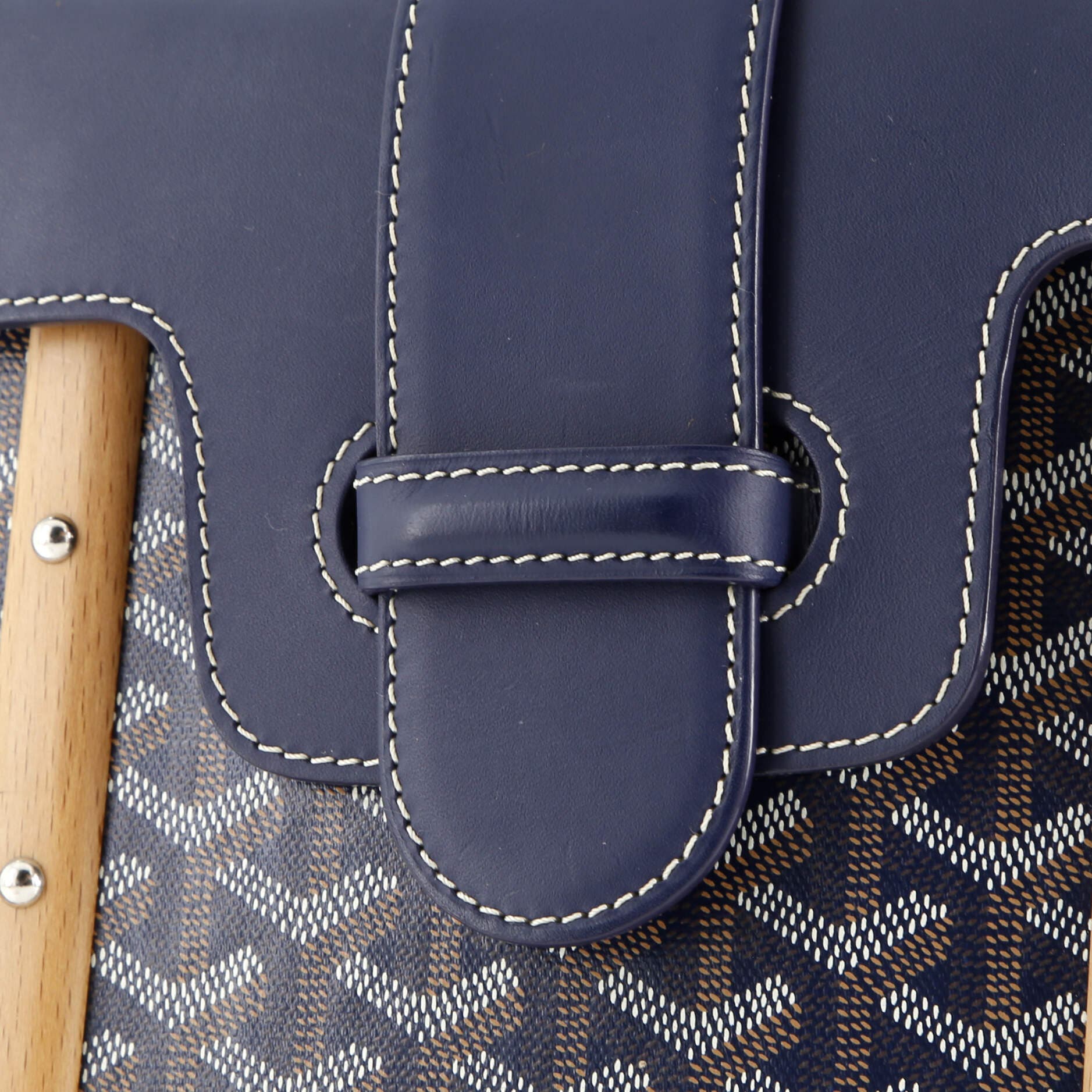 Pre-Owned Goyard Saigon Top Handle Bag Coated Canvas with Leather PM, Alternate, color, Blue