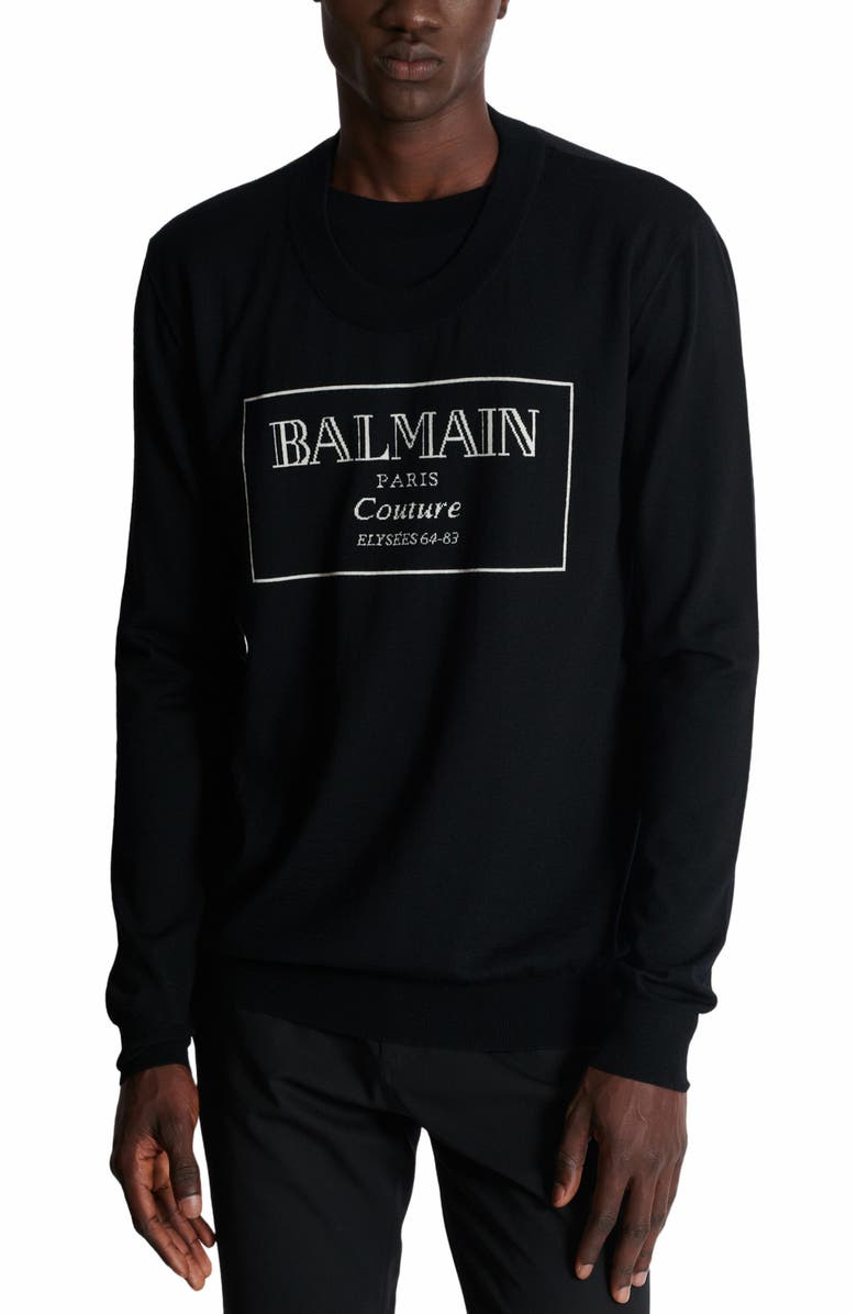 Balmain Knit Jumper With Balmain Couture Label, Alternate, color, Black