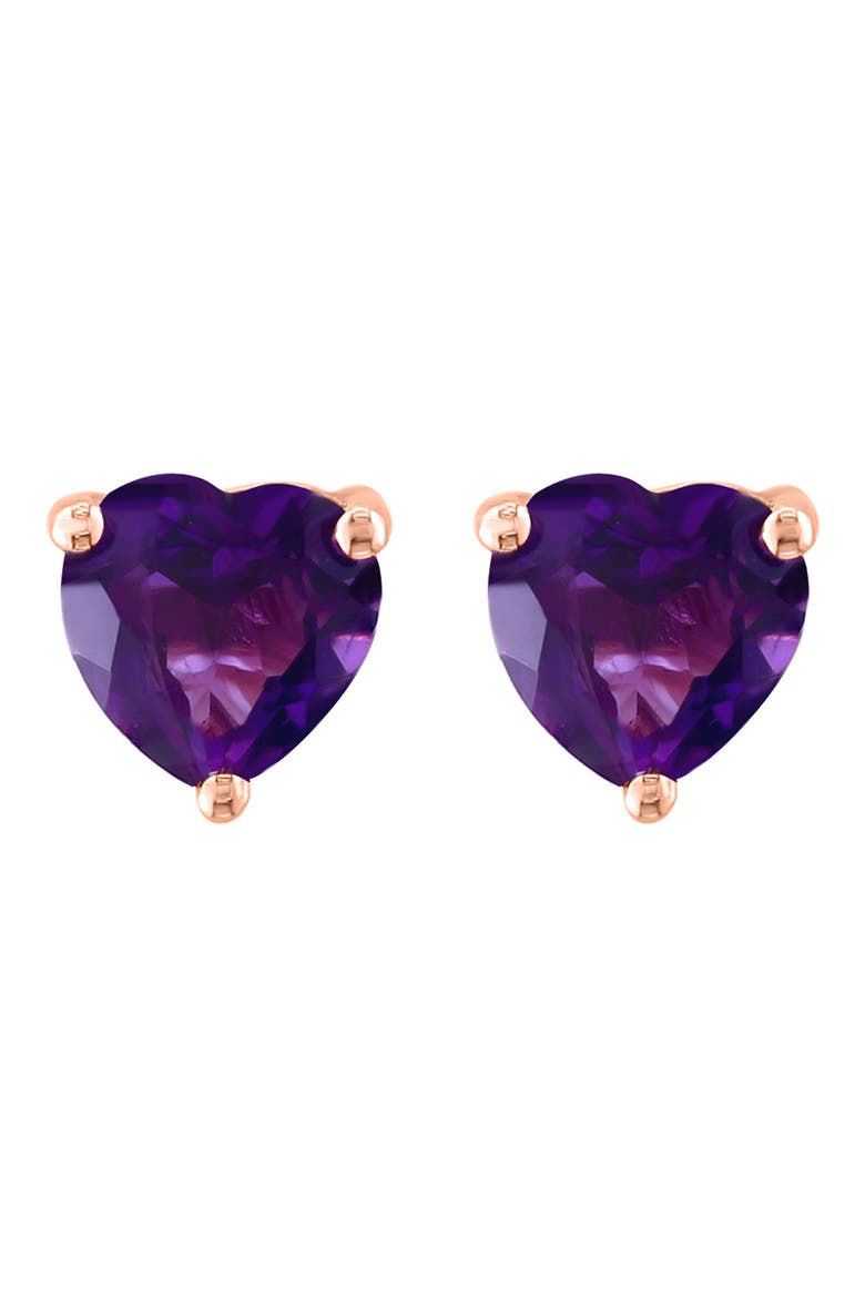 14K Rose Gold Heart Amethyst Stud Earrings, Main, color, PURPLE