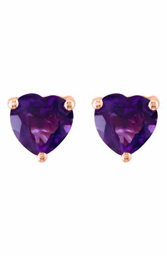 14K Rose Gold Heart Amethyst Stud Earrings