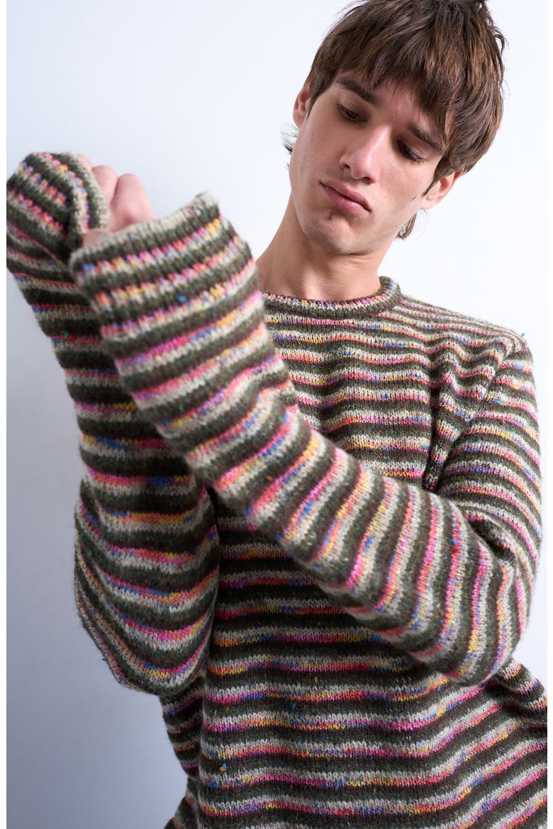 Twist Stripe Sweater, Alternate, color, KHAKI GREEN MULTI