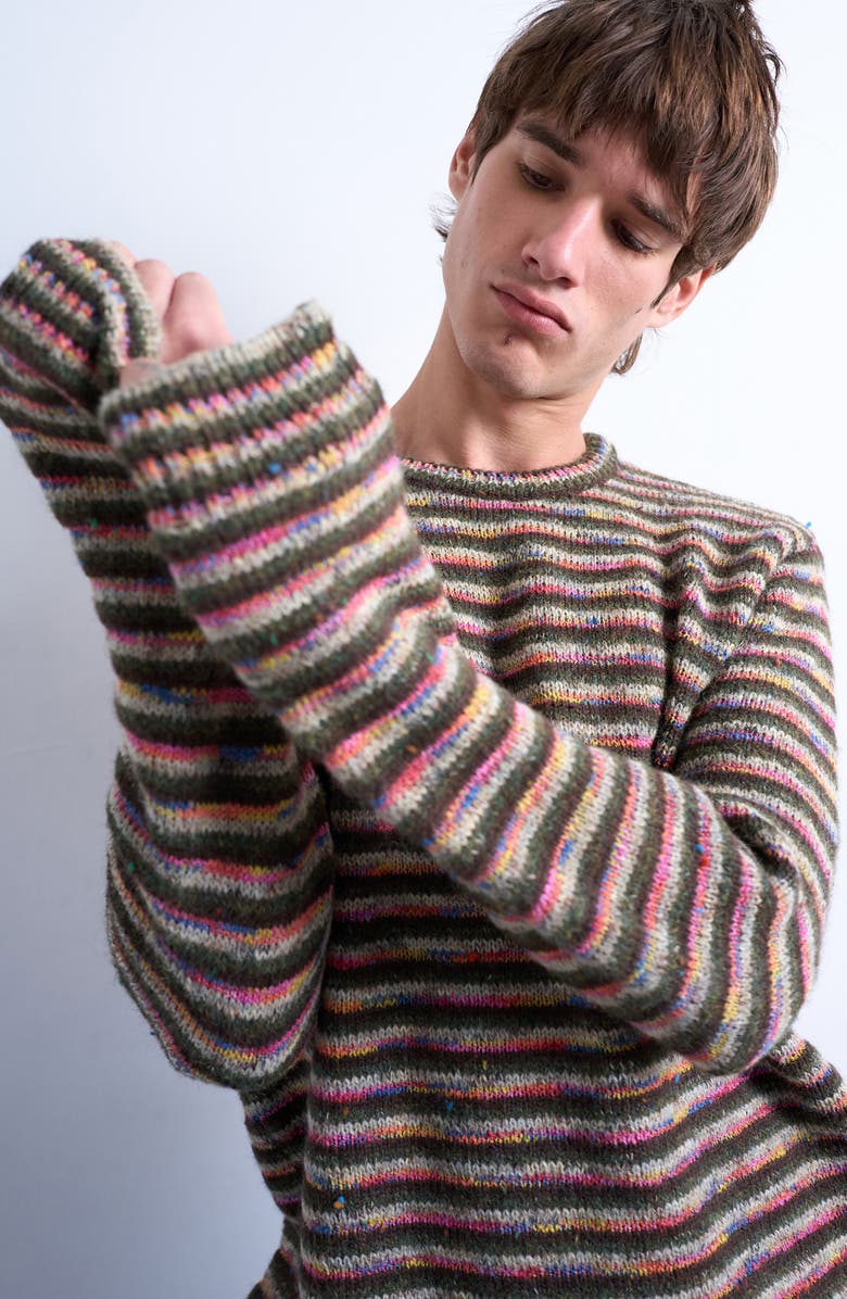 Topman Twist Stripe Sweater, Alternate, color, Khaki Green Multi