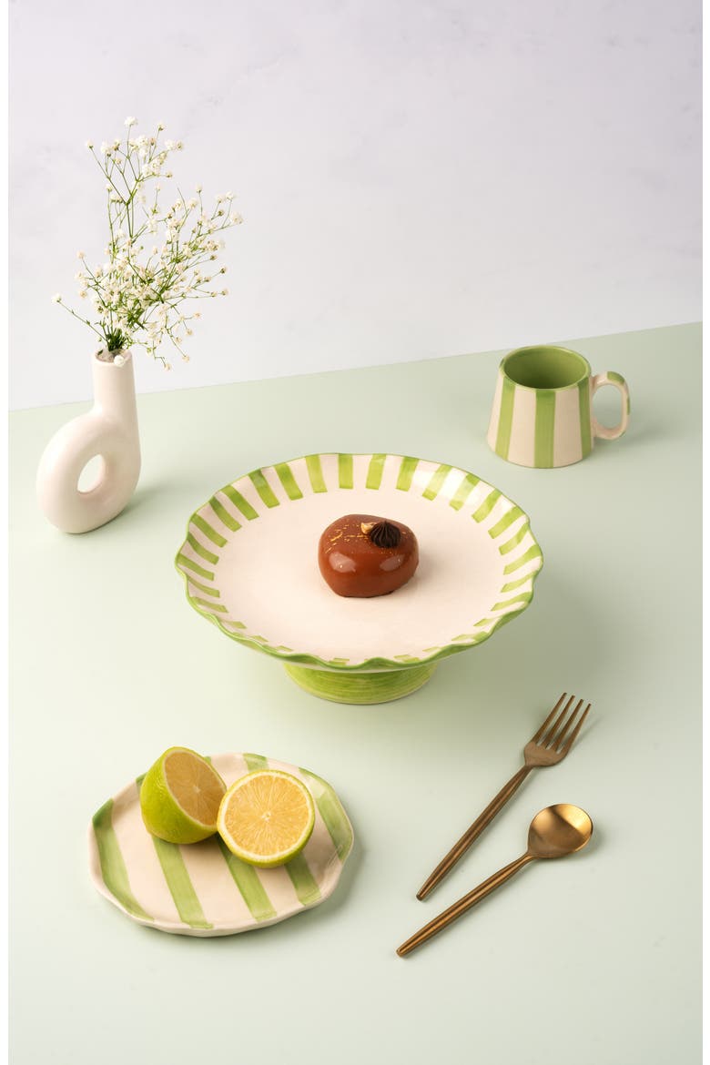 Stripe Stoneware Ceramic Plate, Alternate, color, GREEN