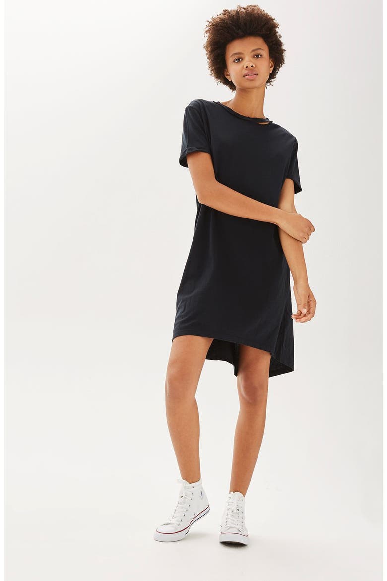 Split Neck T-Shirt Dress, Alternate, color, BLACK
