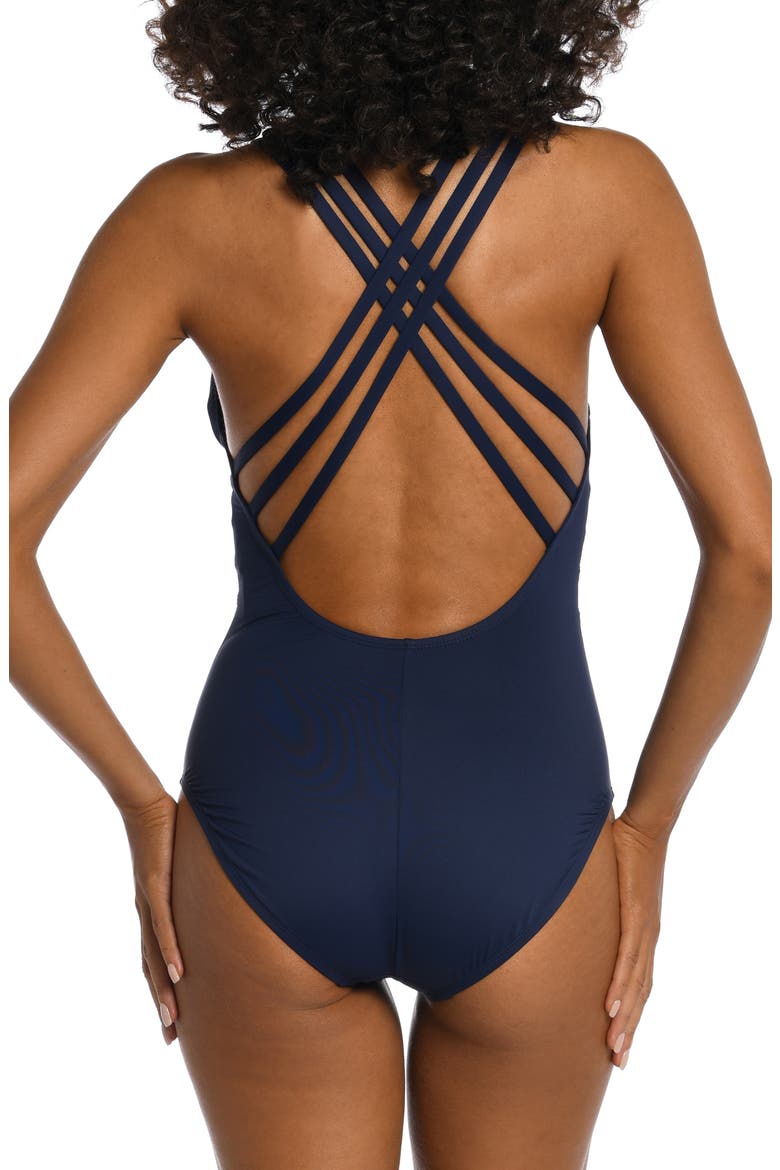 Cross Back One-Piece Swimsuit, Alternate, color, INDIGO